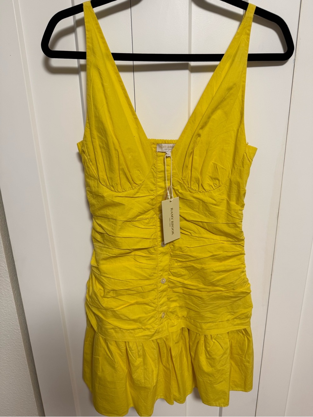 Ramy Brook Vibrant Yellow Ruched V-Neck Mini Dress